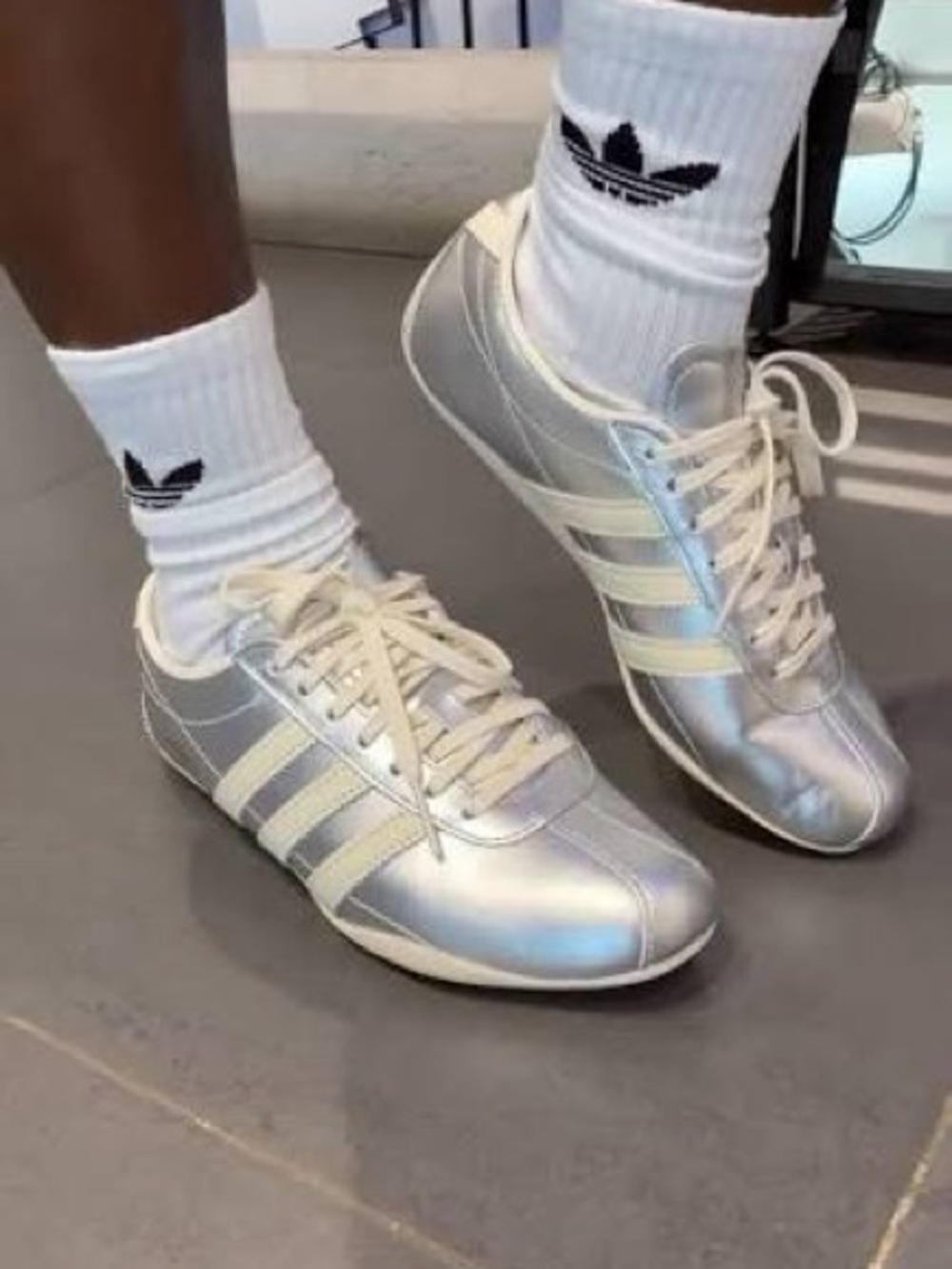 ADIDAS TOKYO Metallic Silver Sneakers with Cream Stripes